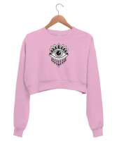 Nazar Değmesin - Nazarlık V1 Pembe Kadın Crop Sweatshirt - Thumbnail