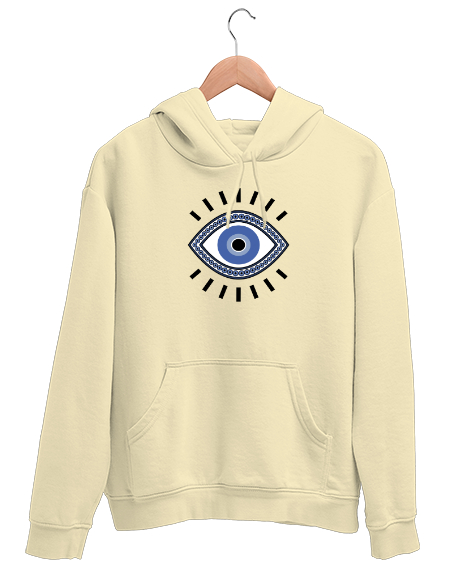 Tisho - Nazar Değmesin - Nazarlık V2 Krem Unisex Kapşonlu Sweatshirt