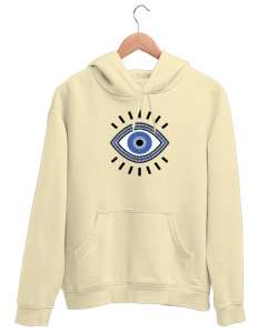 Nazar Değmesin - Nazarlık V2 Krem Unisex Kapşonlu Sweatshirt