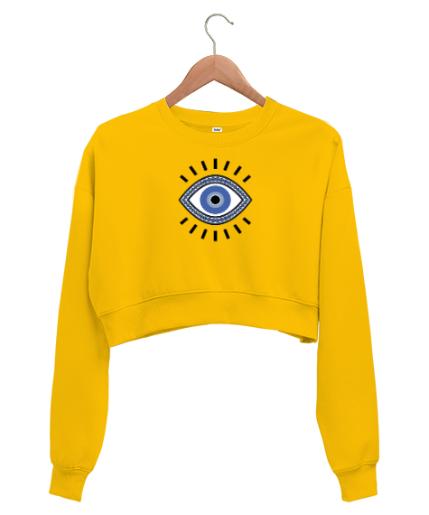 Tisho - Nazar Değmesin - Nazarlık V2 Sarı Kadın Crop Sweatshirt