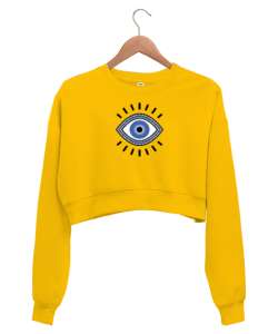 Nazar Değmesin - Nazarlık V2 Sarı Kadın Crop Sweatshirt