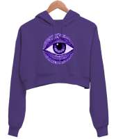 Nazar Mor Kadın Crop Hoodie Kapüşonlu Sweatshirt - Thumbnail