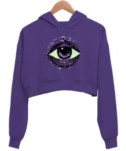 Nazar Mor Kadın Crop Hoodie Kapüşonlu Sweatshirt