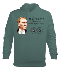 NE DİYORDUK ATATÜRK Çağla Yeşili Erkek Kapüşonlu Hoodie Sweatshirt