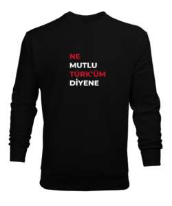 Ne Mutlu Türküm Diyene Resim Baskılı Siyah Erkek Sweatshirt