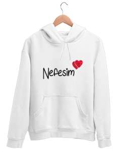 Nefesim Beyaz Unisex Kapşonlu Sweatshirt