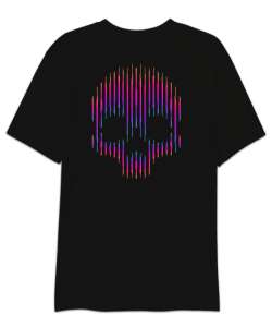 Neon Kafatası - Skull Sırt Baskılı Siyah Oversize Unisex Tişört