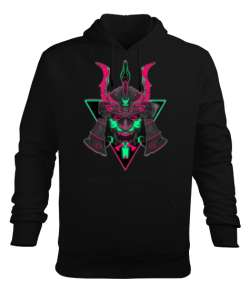 Neon Samuray Maske Siyah Erkek Kapüşonlu Hoodie Sweatshirt