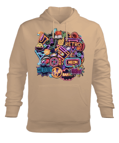 Neon Yazılı Erkek Kapüşonlu Hoodie Sweatshirt