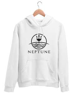 Neptün Beyaz Unisex Kapşonlu Sweatshirt