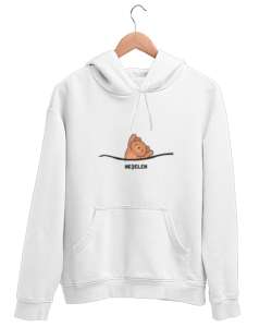 Neşelen Komik Espirili Ayı Tasarımı Beyaz Unisex Kapşonlu Sweatshirt