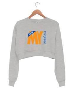 new version Gri Kadın Crop Sweatshirt