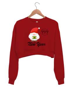 New year Kırmızı Kadın Crop Sweatshirt