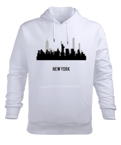 New York Baskılı Hoodie Sweatshirt Beyaz Erkek Kapüşonlu Hoodie Sweatshirt