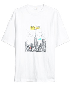 New York Baskılı Oversize Unisex Tişört