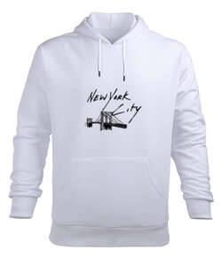 New York Beyaz Erkek Kapüşonlu Hoodie Sweatshirt