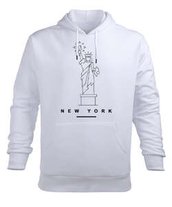 NEW YORK Beyaz Erkek Kapüşonlu Hoodie Sweatshirt