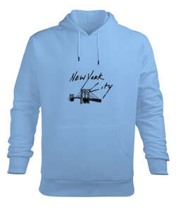 New York Buz Mavisi Erkek Kapüşonlu Hoodie Sweatshirt