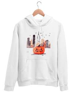 New York Cadılar Bayramı Beyaz Unisex Kapşonlu Sweatshirt