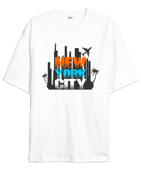 Tisho - New York City Beyaz Oversize Unisex Tişört