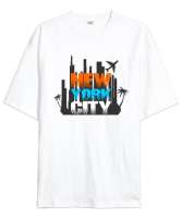 New York City Beyaz Oversize Unisex Tişört - Thumbnail