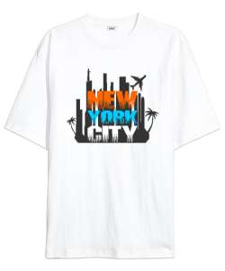 New York City Beyaz Oversize Unisex Tişört