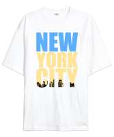 New York City Beyaz Oversize Unisex Tişört - Thumbnail