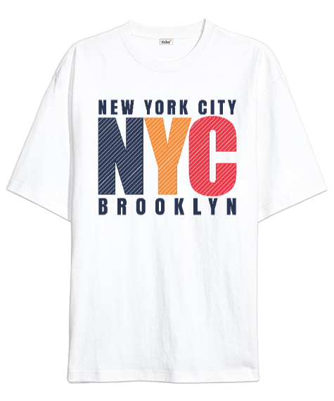 Tisho - New York City Brooklyn Beyaz Oversize Unisex Tişört