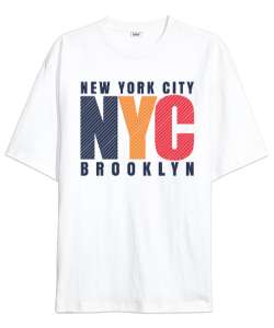 New York City Brooklyn Beyaz Oversize Unisex Tişört