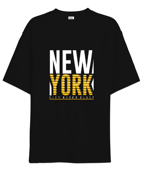  New York City Never Sleeps Baskılı Siyah Oversize Unisex Tişört