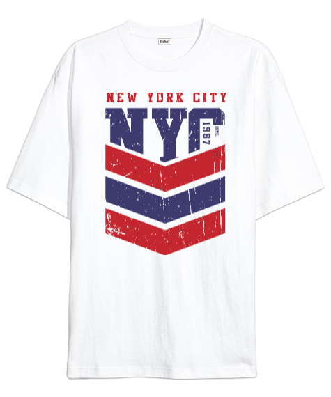 Tisho - New York City NYC Beyaz Oversize Unisex Tişört