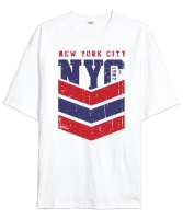 New York City NYC Beyaz Oversize Unisex Tişört - Thumbnail