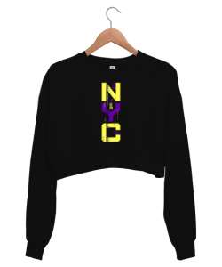 New York City Siyah Kadın Crop Sweatshirt