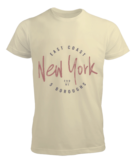 New York East Coast Baskılı Krem Erkek Tişört