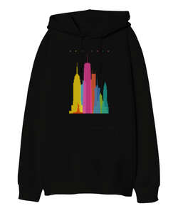 NEW YORK Siyah Oversize Unisex Kapüşonlu Sweatshirt