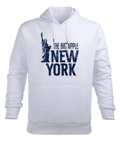 New York The Big Apple Baskılı Beyaz Erkek Kapüşonlu Hoodie Sweatshirt