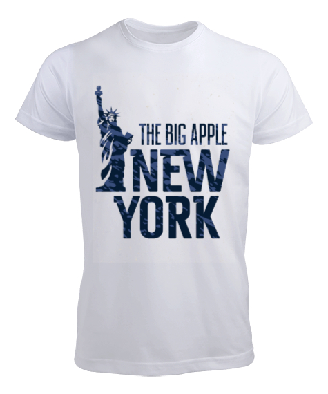 New York The Big Apple Baskılı Beyaz Erkek Tişört