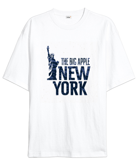 New York The Big Apple Baskılı Beyaz Oversize Unisex Tişört