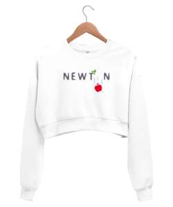 Newton ve Düşen Elma Beyaz Kadın Crop Sweatshirt