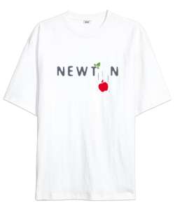 Newton ve Düşen Elma Beyaz Oversize Unisex Tişört