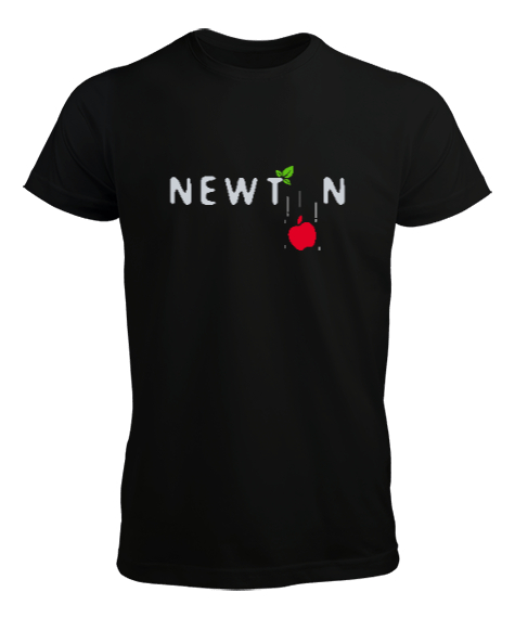 Tisho - Newton ve Düşen Elma Siyah Erkek Tişört