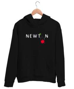 Newton ve Düşen Elma Siyah Unisex Kapşonlu Sweatshirt