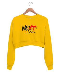 Next Level - Benimle Sonraki Aşama Sarı Kadın Crop Sweatshirt