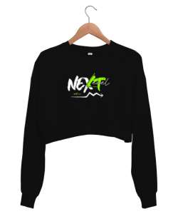 Next Level - Benimle Sonraki Aşama Siyah Kadın Crop Sweatshirt