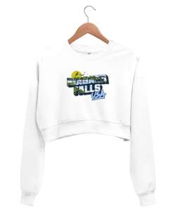 Niagara Şelalesi Beyaz Kadın Crop Sweatshirt