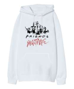 Nightmare Friends Beyaz Oversize Unisex Kapüşonlu Sweatshirt