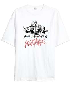 Nightmare Friends Beyaz Oversize Unisex Tişört