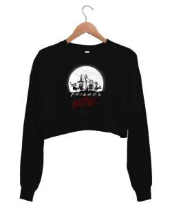 Nightmare Friends Siyah Kadın Crop Sweatshirt