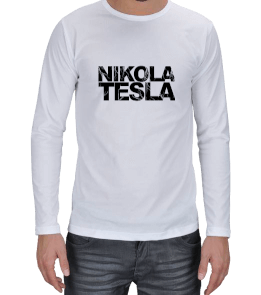 Nikola Tesla baskılı Erkek Uzun Kol