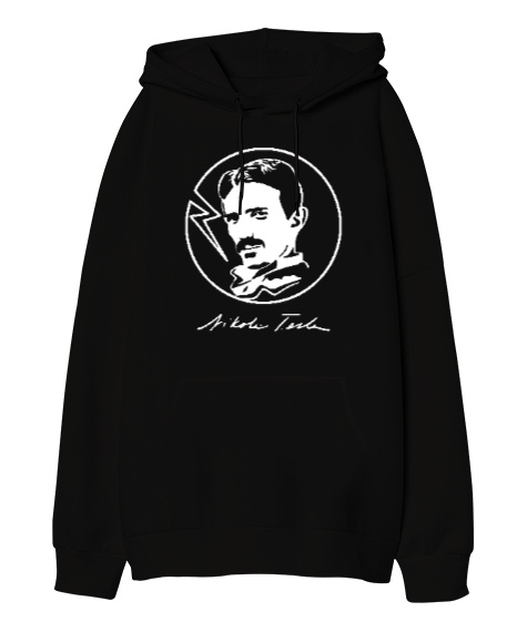 Nikola Tesla - Elektrik Siyah Oversize Unisex Kapüşonlu Sweatshirt